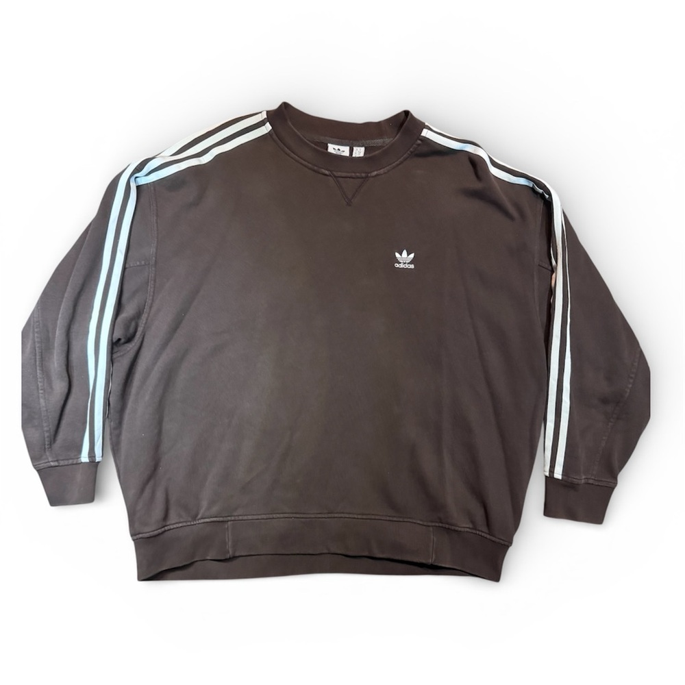 Classic Brown Adidas Men's Brown Crewneck Sweater with white Stripes.